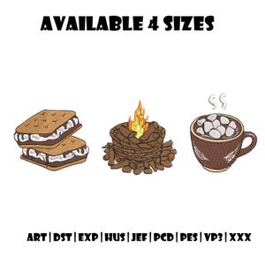 Cozy Camping S’more & Campfire Embroidery Design, Nature Lover Embroidery Design, Campfire Treats Embroidery Design, Instant Download