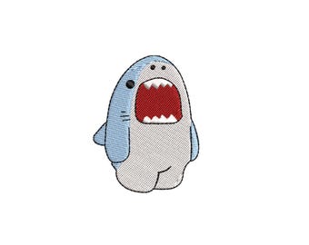 Disegno da ricamo di squalo paffuto, modello da ricamo a macchina di squalo carino kawaii, divertente animale dell'oceano PES DST da scaricare