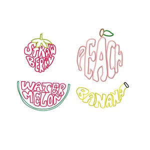 Fruit Word Embroidery Bundle Strawberry Peach Banana Watermelon Summer Fruit Embroidery Design Set