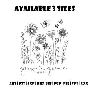 Grow in Grace Embroidery Design – Faith-Based Embroidery, Embroidery files, Bible Verse Digital Download, Spiritual Embroidery