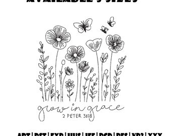 Grow in Grace Embroidery Design – Faith-Based Embroidery, Embroidery files, Bible Verse Digital Download, Spiritual Embroidery