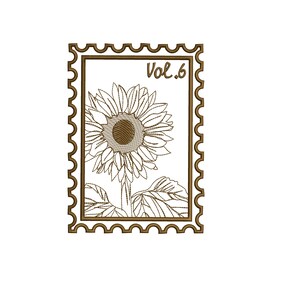 Sunflower Stamp Embroidery Design, Vintage Botanical Postage Stamp Machine Embroidery Pattern, Cottagecore Floral PES DST File