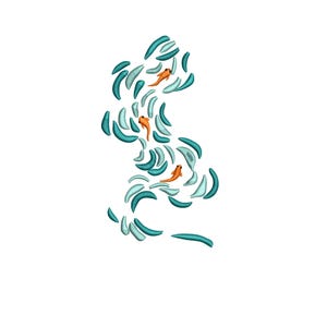 Disegno per ricamo a macchina con motivo a vortice di pesce koi, motivo giapponese per ricamo a macchina con motivo acquatico di koi, file PES DST con estetica costiera zen