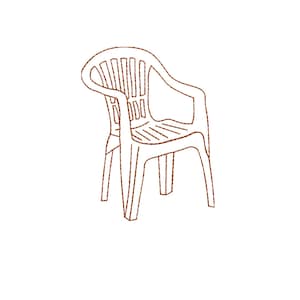 Disegno di ricamo di sedia in plastica, motivo di ricamo a macchina con oggetti di uso quotidiano minimali, file PES DST con estetica moderna