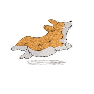 Diseño de bordado de Corgi saltando – Lindo archivo de bordado de perro Corgi, patrón de Corgi galés corriendo, regalo para amantes de los perros, descarga instantánea PES DST JEF