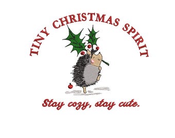 Cute Hedgehog Christmas Embroidery Design, Tiny Christmas Spirit Hedgehog Machine Embroidery Pattern, Winter Holiday PES DST