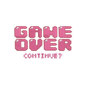 Game Over Continue Embroidery Design, Retro Pixel Gamer Quote Machine Embroidery Pattern, Video Game Aesthetic PES DST File