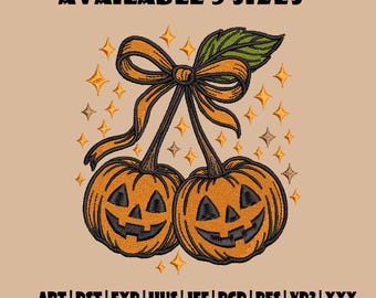 Autumn Pumpkin Cherry Embroidery Design, Girly Halloween Machine Stitch, Coquette Pumpkins Embroidery File, Instant Download