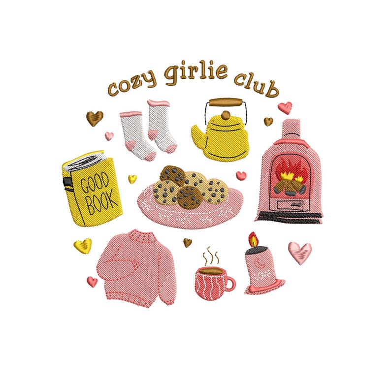 Cozy Girlie Club Embroidery Design, Cozy Book Lover Stitch, Autumn ...
