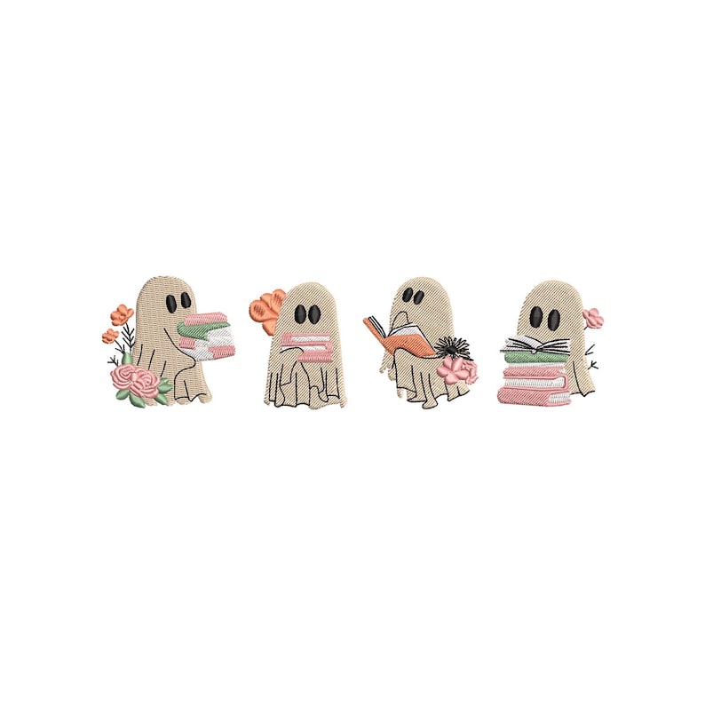Bookish Ghost Embroidery Design Set – Cute Halloween Reading Ghosts ...
