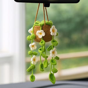 Crochet flower plant Car Hanging Personalized Flower Pot Cute Car Decor Rearview Mirror Accessory Gift for Her Plant Lover Present