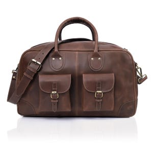Brown Buffalo Leather Duffel Bag – Genuine Leather Travel Bag for Men & Women – Weekend Overnight Bag – Handmade Luggage Bag