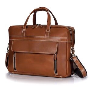 Bolso de cuero genuino para laptop para hombre y mujer – Maletín de oficina tipo mensajero – Bolso de trabajo hecho a mano – Regalo para él/ella