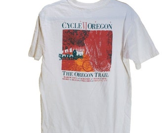 Vtg Cycle Oregon Trail 1993 T-Shirt Cycling White Men's Medium 90s