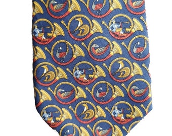 Salvatore Ferragamo Men’s Necktie Silk Pheasant Fox Fowl Bugle Horn Hunt Vtg