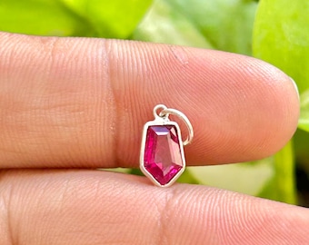 Lab Created Ruby Shield Charm – Red Ruby Bezel Charm in Gold & Silver | July Birthstone Jewelry | Dainty Ruby Charm Gift