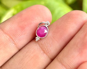 Oval Ruby Pendant Charm – Gold & Silver Bezel Setting | July Birthstone Jewelry | Dainty Ruby Necklace Charm for Women Gift | Red Gemstone