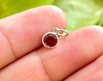Natural Garnet Round Charm 5mm – Birthstone January – Deep Red Sparkle – Metal Options Silver 14K 18K – Dainty Necklace Add-On