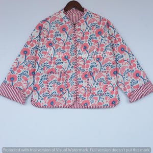 Cotton Women&#39;s Quilted Jacket Block Printed Boho Style Quilted Handmade Jackets, Coat Holidays Gifts Button Closer Jacket for Women Gifts