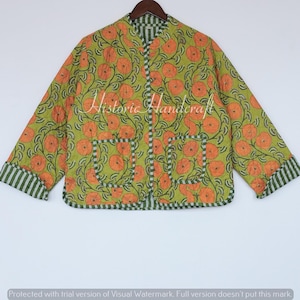 Indian Handmade Cotton Quilted Reversible Jacket , 100% Cotton Handmade Reversible Light Weight Quilted Short Jacket