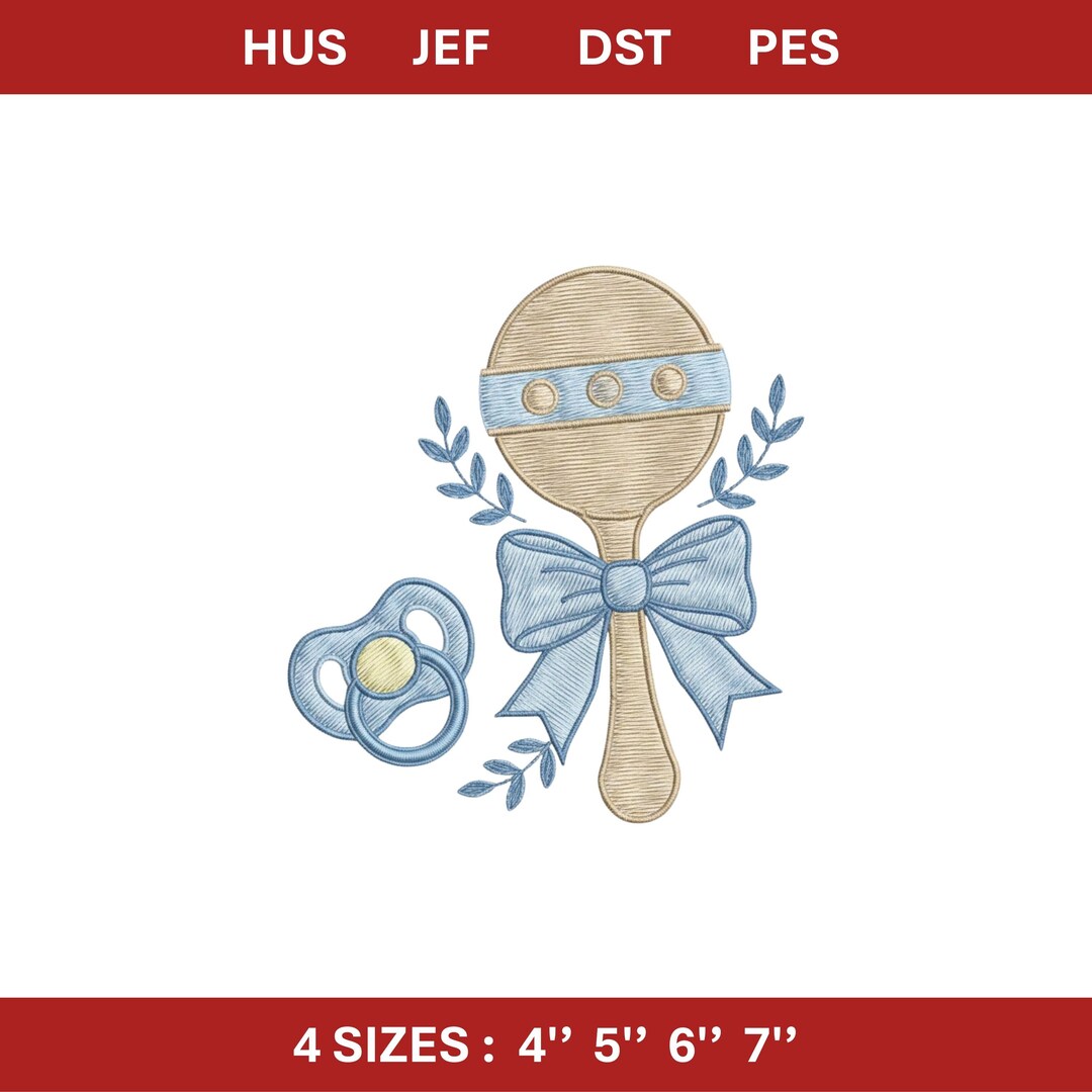 Baby Boy Rattle and Pacifier Embroidery File Newborn Stitch Pattern ...