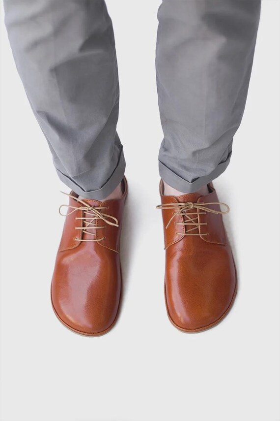 Plain Toe Derby in Vegetable Tanned Tobacco - Men's Leather Dress Shoes - Barefoot  Shoes - Etsy