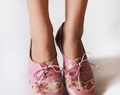 Pink Tea Party - Handmade Leather & Fabric flat shoes -  CUSTOM FIT