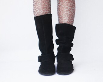 Black suede boots - Handmade Slouch Leather Boots - CUSTOM FIT