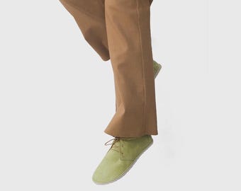 Desert boots, Barefoot shoes, Zero drop - Leona boots in Lime Green Leather - Minimalist Leather Boots