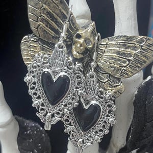 Black & Silver Heart Earrings