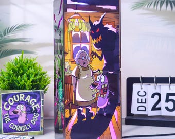 Courage The Cowardly Dog - Trälåda Lampa, Ingenstans Skräck RGB LED Nattlampa, Tecknad Fan Gåva, Handgjord Tecknad Dekor