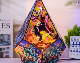 MHA- Wooden Pentagon Lamp, RGB Led Lamp Handmade Hero Academy LED Night Light, Anime room decor, Custom gift, Anime fans gift, Gift for Kids