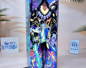 SL Shadow King - Trälåda-lampa, Sung Jin-woo med Shadow Army, Cool Anime-nattlampa, Speciell present till Anime-fans, Unik present till honom
