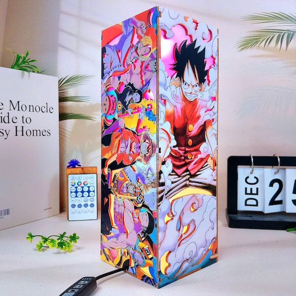 LF Pirate Hero- houten kistlamp, anime led-licht, OP piratennachtlampje, LF-fans cadeau, uniek anime-idee voor kamerinrichting, tafellamp kinderstudie