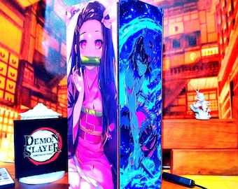 Demon Sla-yer- 4 main characters - Wooden Box Lamp, Cool Anime Study table lamp, Handmade Gift for De.mon Sl.ayer fans, Unique anime present
