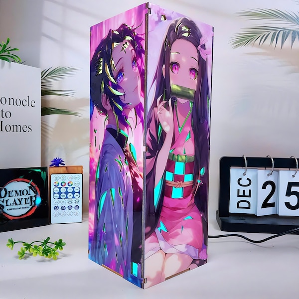 DL 4 Girls-  Wooden Box Lamp – Handmade Anime Night Light, Special Japanese Anime room decor, Unique Birthday Gift for Demon Sl-a-yer fans