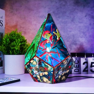 Lámpara pentagonal de madera inspirada en el juego Culling de JJK SS3, luz nocturna LED RGB hecha a mano, decoración de habitación de anime, regalo personalizado para otakus, regalo genial para niños