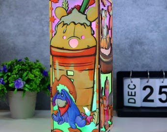 くまのプーさん - 手作りの木製ボックスランプ、プーさんと仲間たち、かわいい就寝時の照明、ユニークな誕生日プレゼント、動物モチーフの子供部屋の装飾