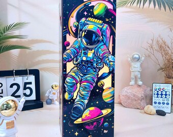 Galaxy Astronaut - Trälåda Lampa, Rymddekor LED, Handgjord Astronaut Bordlampa, Cool Galaxy Rymddekor för Barn, Sci-fi Födelsedagspresent