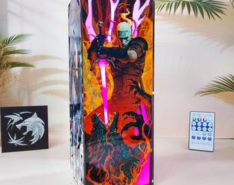 The Witcher trälåda-lampa, Geralt av Rivia LED-nattlampa, Witcher-spellampdekor, mörk fantasy-spellampa