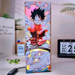 LF Pirate Hero- Wooden Box Lamp, Anime led Light, OP Pirate Night Light, LF fans gift, Unique anime room decor idea, Kids study table lamp