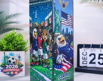 2026 FIFA World Cup Masco- Wooden Box Lamp, Maple Zayu Clutch LED Light, RGB Soccer Fan Decor, Handmade Football Lamp, Custom sport Gift