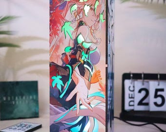 嵐が波 - 木製ボックスランプ、人気ゲームガールズLEDナイトライト、手作り木製ゲームテーブルランプ、ゲーマーへのカスタム誕生日プレゼント