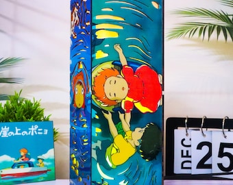 Handgemachte Ponyo Holzkistenlampe, Anime LED-Nachtlicht, Anime RGB Beleuchtung, Ozean Fisch Mädchen Fantasy Dekor, Kawaii Film Fan Geschenk,