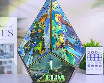 TOTK Pentagon-lampa i trä, Link LED-nattlampa, ZD-rumsinredning, Hyrule-spellampa, present till spelsetup