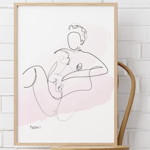 Retrato personalizado de arte lineal, parto, dibujo a partir de una foto. Póster personalizado. Embarazo. Maternidad. Regalo de amor para parejas. JPG.