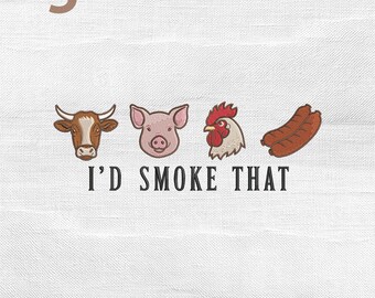 Funny I'd Smoke That Embroidery Design, Summer BBQ Party Mini Icons Machine Embroidery File