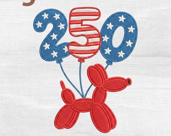 250 Dog Balloon Embroidery Design, America Anniversary 4th of July Balloons Machine Embroidery File