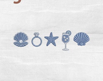 Coastal Bachelorette Party Mini Icons Embroidery Design, Last Toast on the Coast Embroidery File