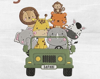 Safari Animals Embroidery Design, Baby Zoo Animal Stitch Machine Pattern, Nursery Decor Embroidery File